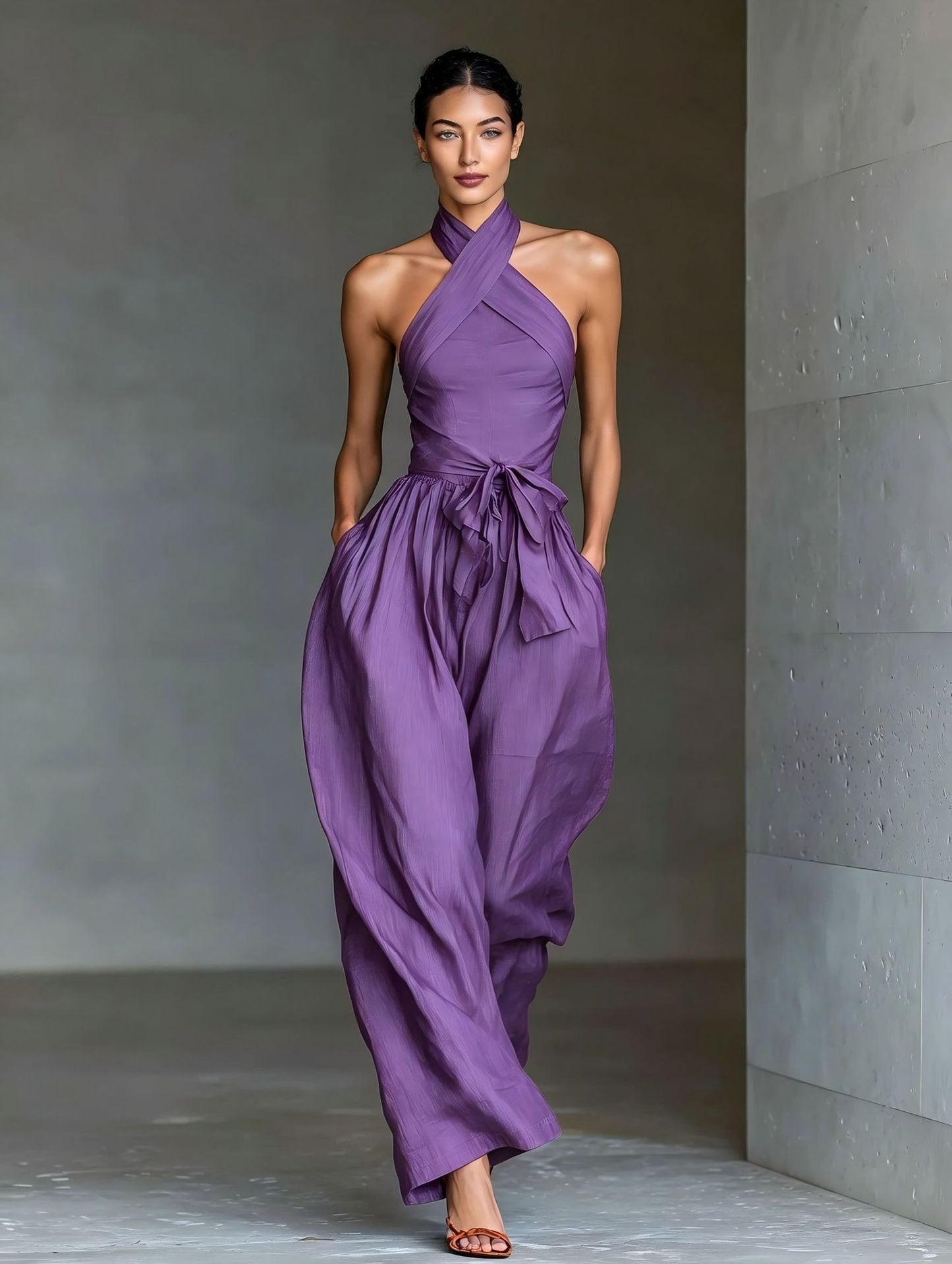 TIALDA | Jumpsuit mit Cross-Halter-Ausschnitt und weitem Bein