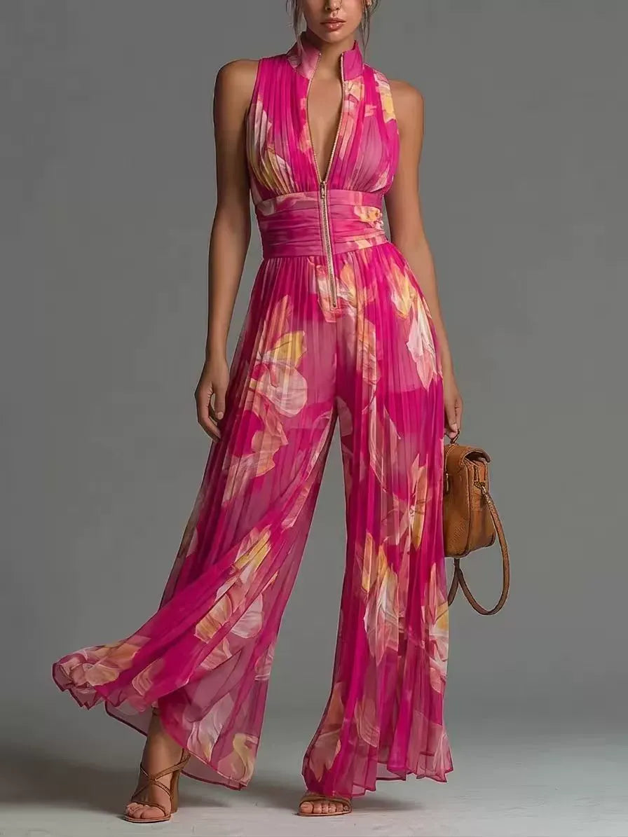 ALENJA | Plissierter Chiffon-Jumpsuit mit weitem Bein