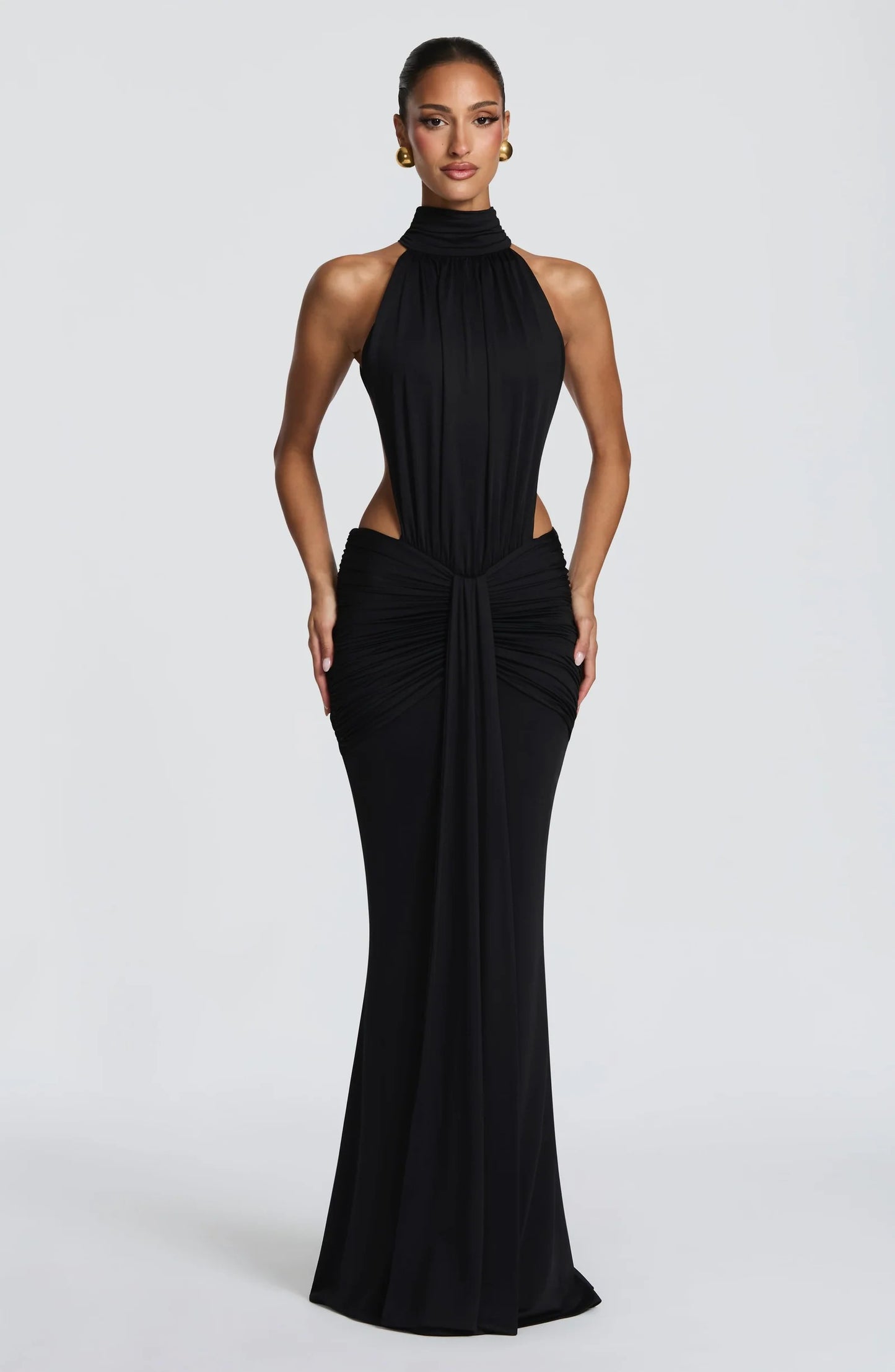 ELINA | Maxikleid mit gerafftem Halterneck