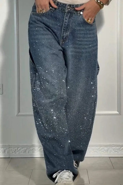 TIRZA | Glamouröse Wide-Leg Jeans mit Strassdetails