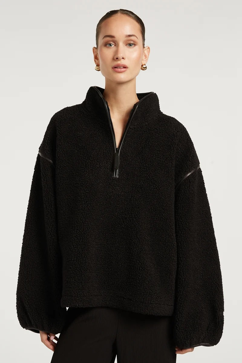 CAROLINE | Fleece-Pullover mit halbem Reißverschluss