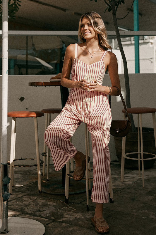 VIVIANA | Gestreifter eleganter Jumpsuit mit V-Ausschnitt