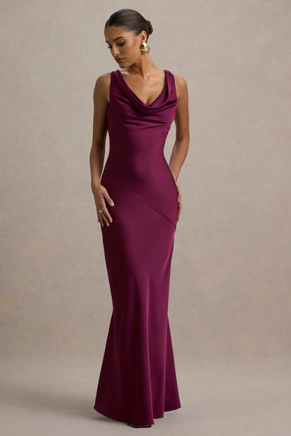 LENA | Minimalistisches Maxi Kleid mit Drapiertem Ausschnitt