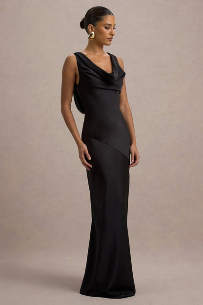 LENA | Minimalistisches Maxi Kleid mit Drapiertem Ausschnitt