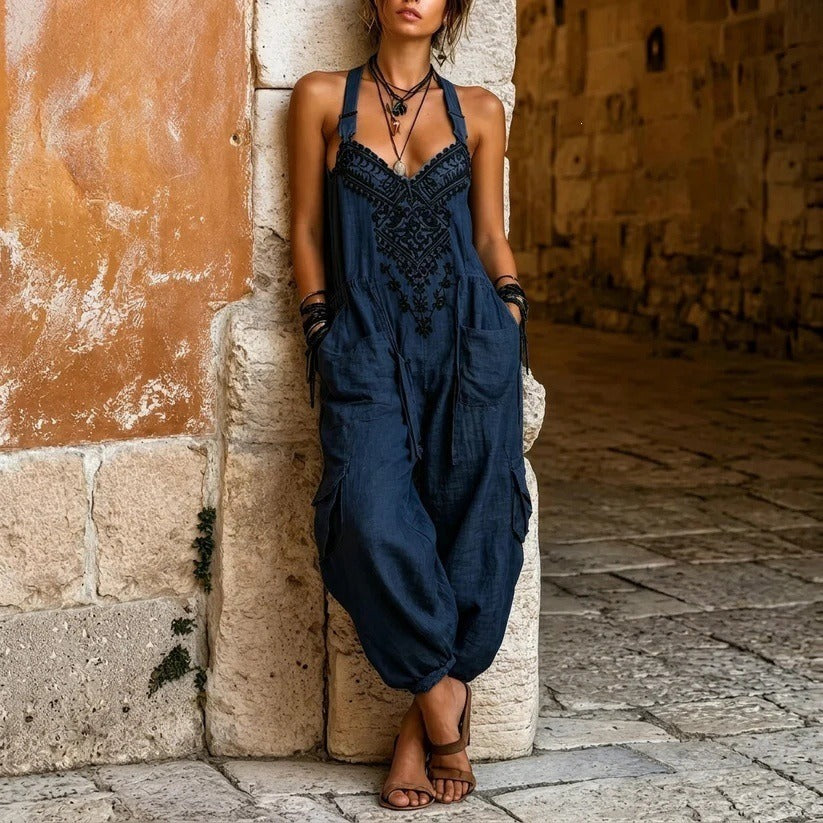 JUDITH | Bestickter Cargo-Jumpsuit
