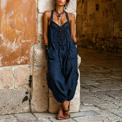 JUDITH | Bestickter Cargo-Jumpsuit