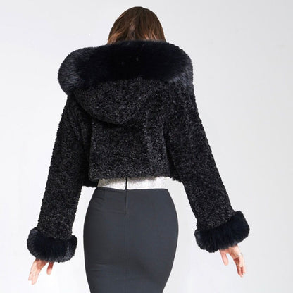 RIEL | Zeitlose Wolljacke mit Kapuze und Pelzkragen
