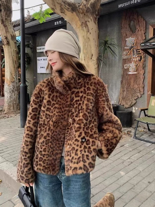 GLAIZA | Trendiger Leopardenmantel mit langen Ärmeln