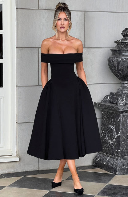 ELENA | Stilvolles Off-Shoulder Midi Kleid