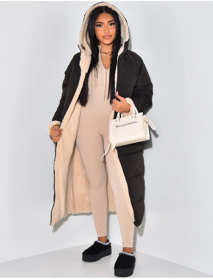NORA | Langer Steppmantel mit Teddyfutter