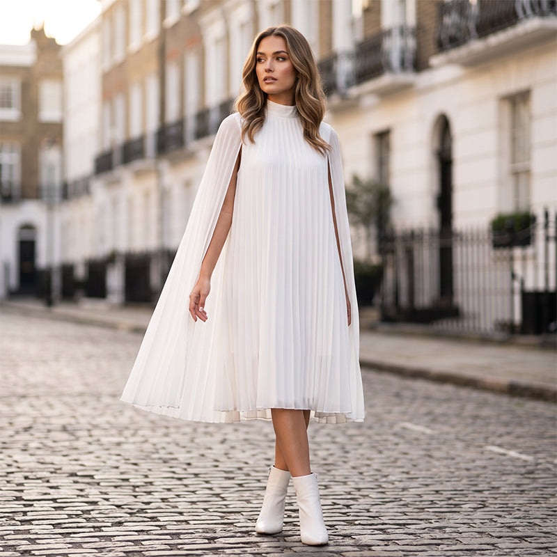 SAVANNAH | Plissiertes Midikleid mit Cape-Ärmeln