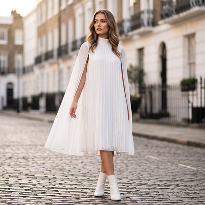 SAVANNAH | Plissiertes Midikleid mit Cape-Ärmeln