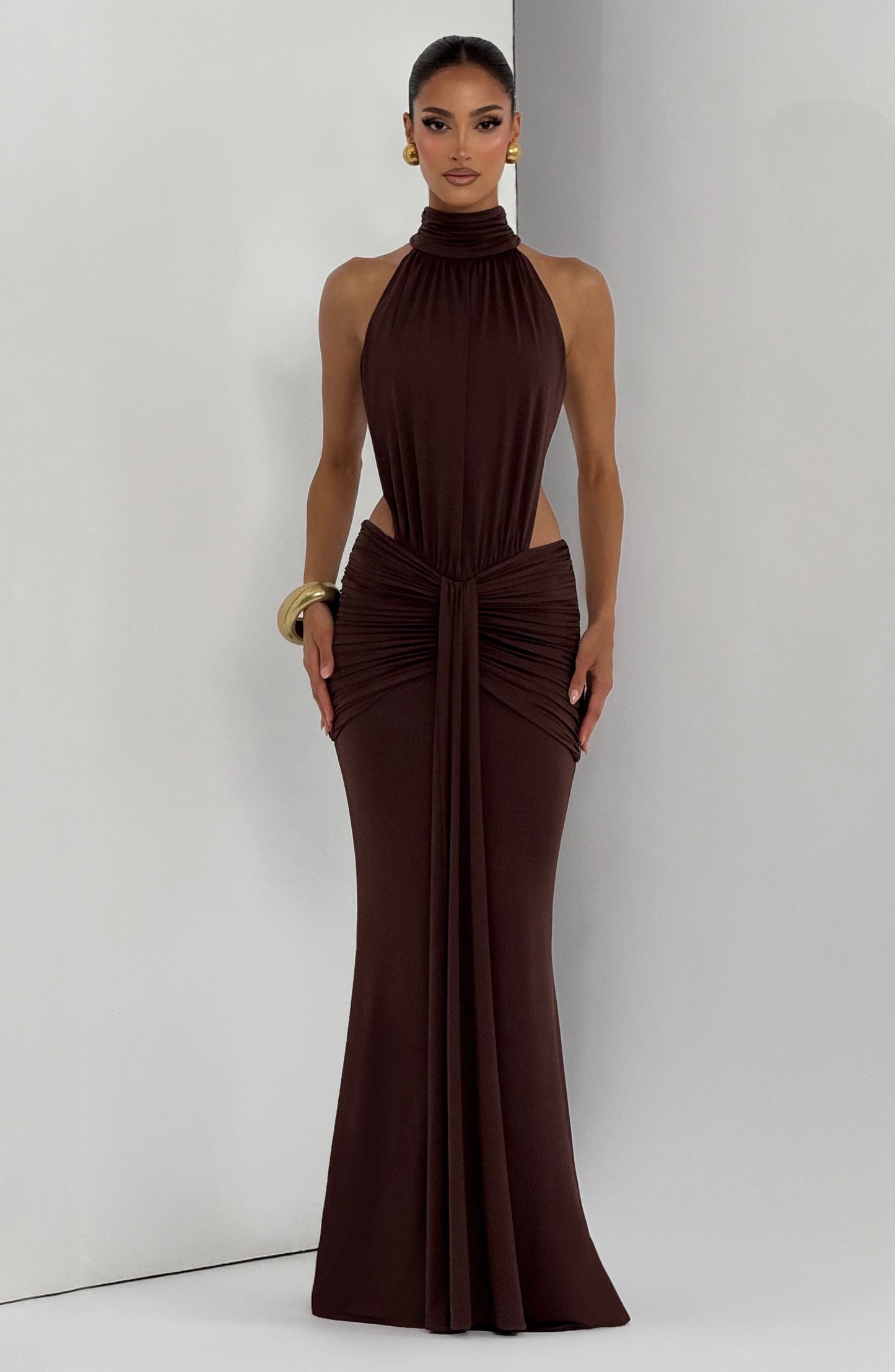 ELINA | Maxikleid mit gerafftem Halterneck