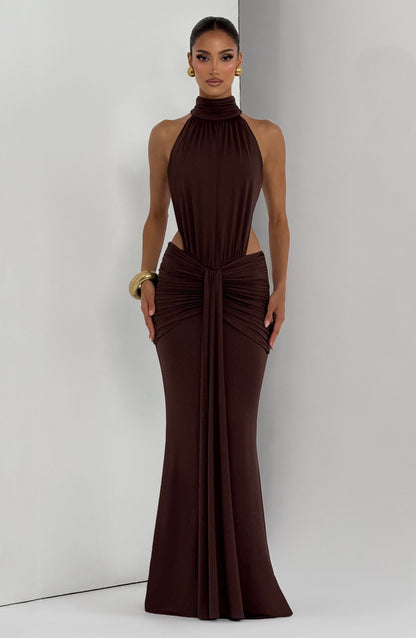 ELINA | Maxikleid mit gerafftem Halterneck