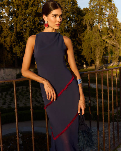GRACIE | Marineblaues Chiffonkleid