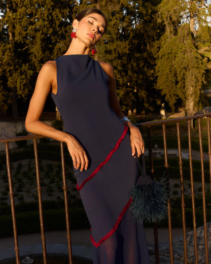 GRACIE | Marineblaues Chiffonkleid