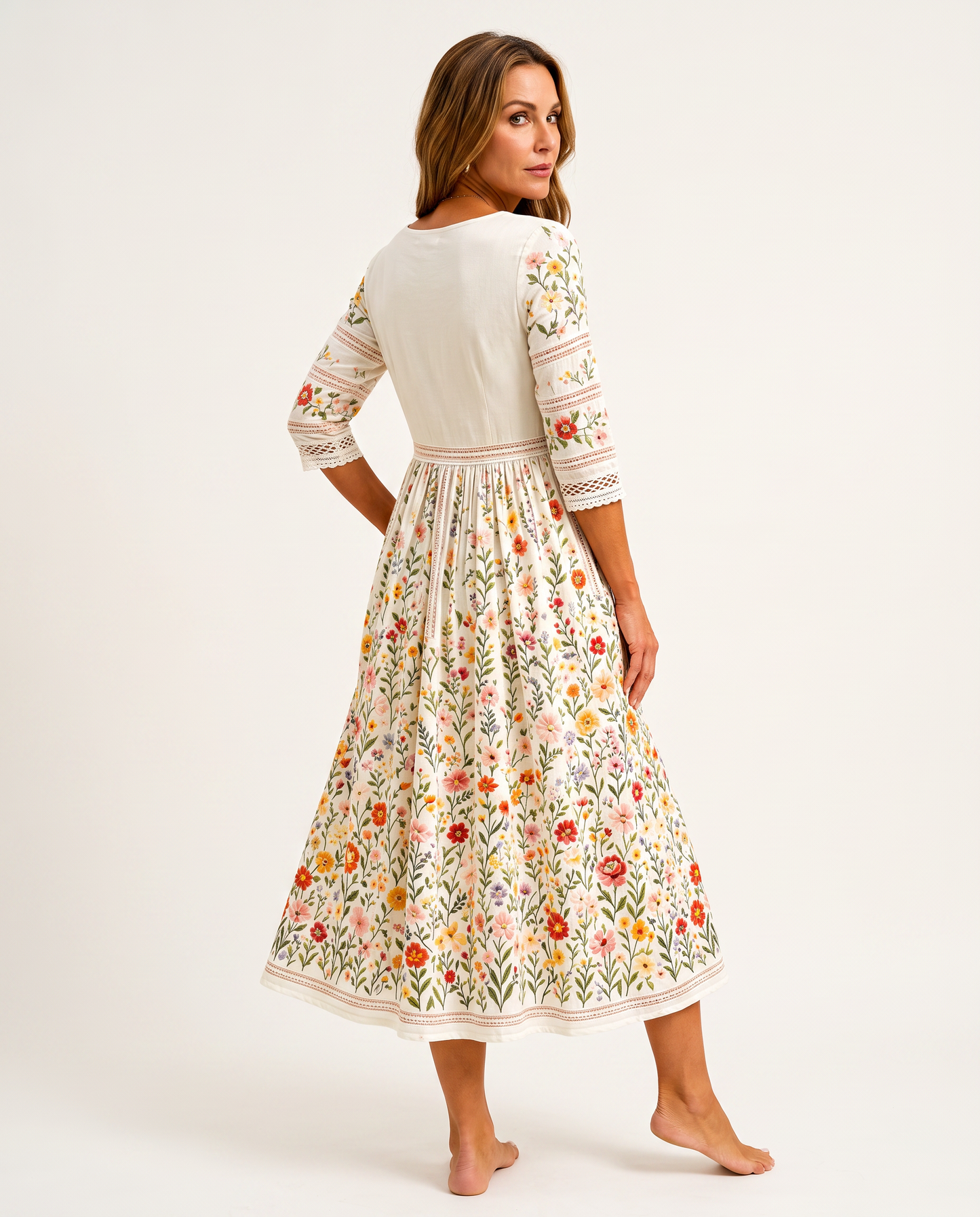 JETTE | Blumen-Midikleid mit Rundhalsausschnitt