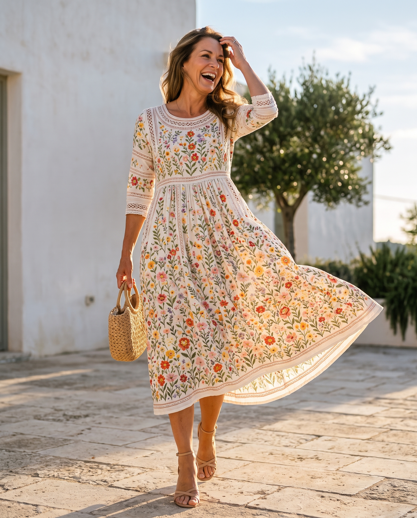 JETTE | Blumen-Midikleid mit Rundhalsausschnitt