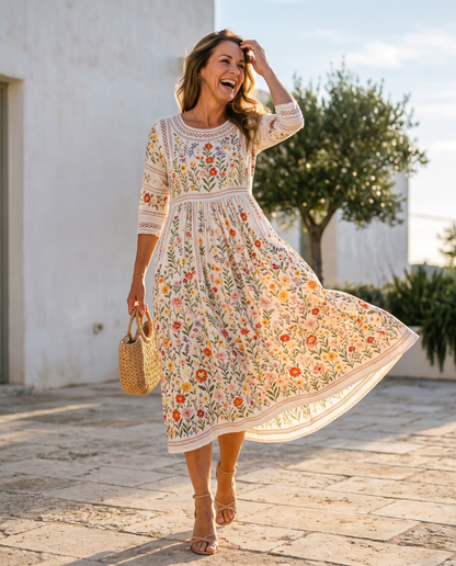 JETTE | Blumen-Midikleid mit Rundhalsausschnitt